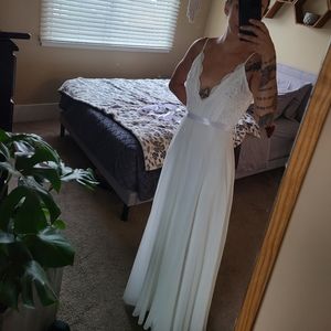 Boho wedding dress white lace top maxi dress